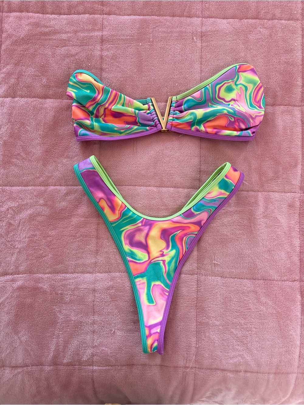 One Piece Swimsuit - Multicolor Marble Print